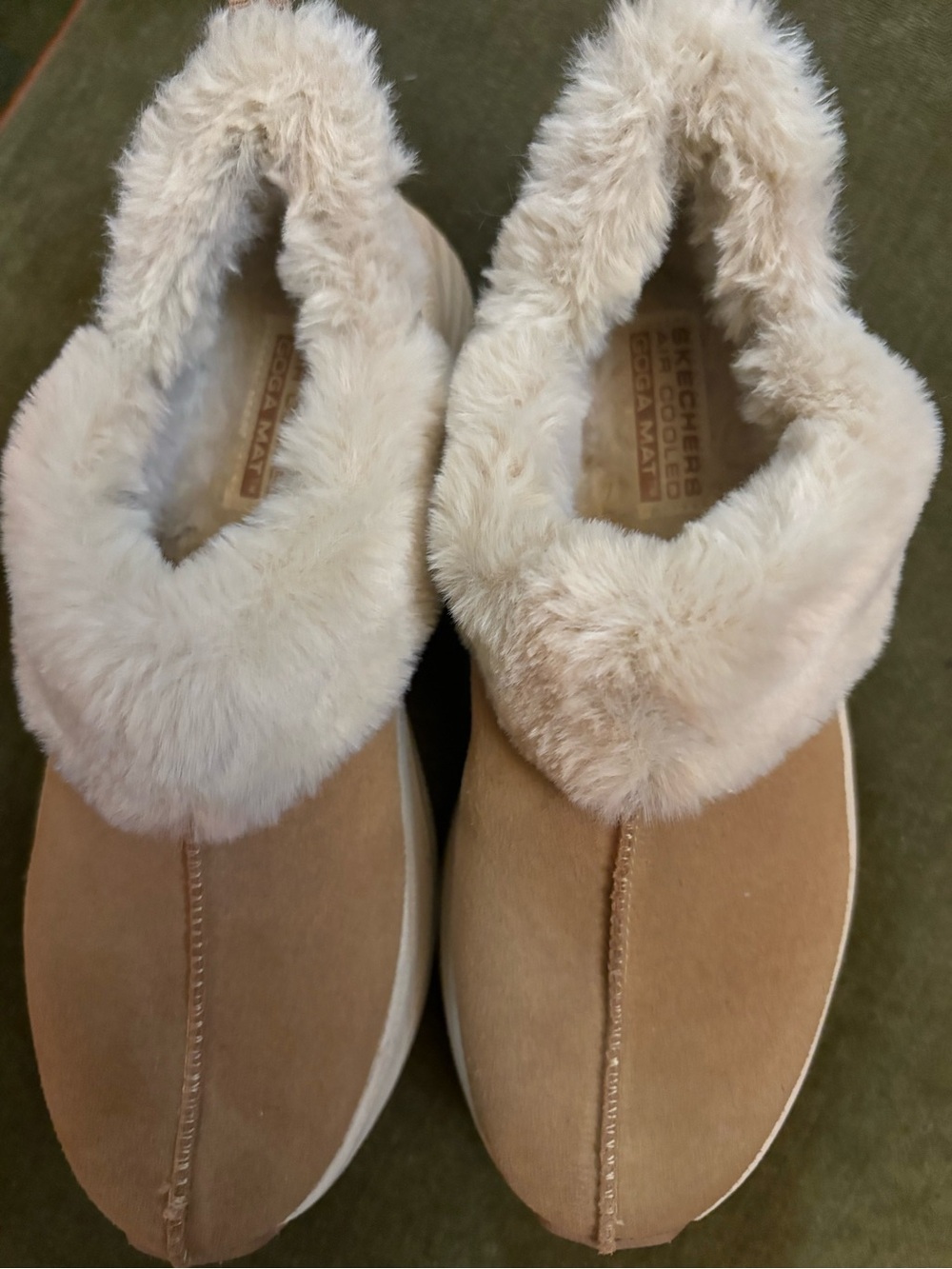Skechers Tan Slip-On Sneakers with Cream Faux-Fur Collar